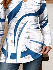 billige Stripe og geometrisk t-skjorte-Dame T skjorte Grafisk Geometrisk Abstrakt Årgang Stilfull Klassisk Langermet V-hals Vanlige topper Daglig Utskjæring Trykt mønster Blå Vår Høst