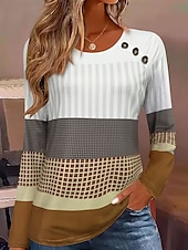 economico Top a Strisce e Geometrici-Per donna Felpe Grafico Geometrico A righe Vintage Classico Casual Manica Lunga Girocollo Top Regolari Bottoni Stampato Bianco Vino Blu Viola Marrone Primavera Autunno Inverno