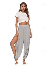 voordelige wijde pijpen en hoge taille-dames zomer hoge split atletische vrijetijds hippie harem broek - losse pasvorm yoga broek
