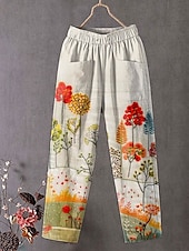 tanie szerokie nogawki i wysoki stan-Damskie Typu Chino Luźne spodnie Prosta Urlop Zabytkowe Moda Pełna długość Wysoka talia Kwiaty Graficzny Kratka Haft Kieszeń Drukowanie Miękka Oddychający Nieelastyczny Formalny Na zewnątrz Urlop