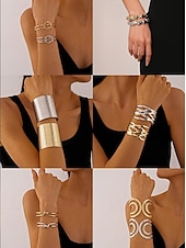 levne Dámský náramek-Dámská párty sada náramků - stylové pozlacené a postříbřené manžetové a řetízkové náramky, módní šperk pro ženy, ideální na koktejlové a večerní večírky