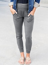 billiga Enkla Leggings-Dam Byxor Damasker Streetwear Ledigt Fullängd Naturlig Slät Ficka Elastisk midja Mjuk Utomhus Semester Utekväll Grå Svart Röd Blå Höst Normal