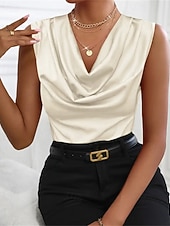 גופייה לנשים סאטן חלקה אופנתי מודרני ללא שרוולים צווארון מרופד רגיל חולצות יומיומי ליציאה סוף שבוע שחור כתום חאקי קיץ זול חולצות שמלות-גופייה לנשים סאטן חלקה אופנתי מודרני ללא שרוולים צווארון מרופד רגיל חולצות יומיומי ליציאה סוף שבוע שחור כתום חאקי קיץ