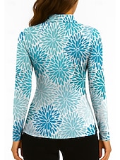 voordelige Dameshirt-Women's Floral Golf Polo Shirt Tennis Shirt Tennis Sweatshirt Long Sleeve Print Quarter Zip Pullover UV Protection Elastic Breathable Volleyball Tennis Golf Zip Collar Shirt Polo Blue and White