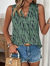billige Blomstrete tanktop-Dame Camisole Tank Top Blomstret Grafisk Geometrisk Elegant Årgang Tropisk Ermeløs V-hals Vanlige topper Daglig Trykt mønster Svart Oransje Grønn Beige Sommer Vår