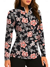 halpa Naisten paita-Naisten Kasvit Kukat Trooppinen Kukat Kasvit Yläosat Poolopaita Tennispaita Pitkähihainen Painettu Neljänneksen postinumero Pullover UV suoja Elastinen Hengittävä Tennis Golf Pickleball