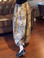 billiga breda ben och hög midja-Dam Brett skaft Byxor Streetwear Ledigt Fullängd Naturlig Blomma Elastisk midja Mönster Mjuk Gata Helgdag Dagliga kläder Grå Höst Normal
