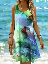 ieftine Rochii Art&amp;Design-Pentru femei Rochie Mini Rochie casual Rochie de Vară Rochie A line Rochie cu umeri Vacanță Casual Fit regulat Grafic Abstract Imprimare de marmură Fără manșon În U Scoateți gâtul Galben Roz