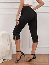 billige Vanlige leggings-Dame Bukser 3/4 strømpebukse Strømpebukser Treningsklær Kalv lengde Naturlig عادي Delt comfy Rumpeløft Midjekontroll Yoga- og dansesko Fritid / hverdag Svart Vår Høst Mager