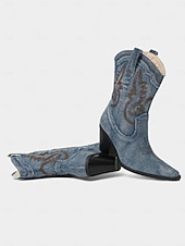 olcso Cowboy és nyugati csizma-női farmer western cowboy csizma - vintage középvájjal érő hegyes orrú, hímzett, blokk sarkú bokacsizma, klasszikus amerikai cowgirl stílus country zenei fesztiválokra és rodeó partikra