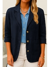 abordables Chemises-Femmes Blazer Confortable Respirant Avec Poches Boutons Occasionnel Uni Bureau Rue Occasionnel Tenue quotidienne Simple Boutonnage Régulier Col Rabattu Coupe Ample manche longue Vêtements d&#039;extérieur