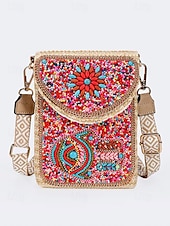 economico Borse a Tracolla-Borsa a tracolla con perline da donna con design a farfalla colorata, stile bohémien, borsa a tracolla casual e da viaggio per donna, perfetta per spiaggia, vacanze e gite estive