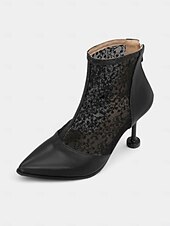 preiswerte Stiefeletten-Beige Damenstiefeletten mit Absatz aus Spitze und Kunstleder – elegante Brautstiefel mit spitzer Spitze und floraler Spitze für Hochzeiten, formelle Veranstaltungen und besondere Anlässe