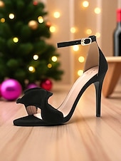 abordables cocktail-Sandales à talons hauts en velours rouge pour femmes, avec bride à la cheville - talons aiguilles élégants pour les fêtes de Noël et les occasions formelles