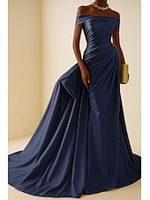 preiswerte Empire-Waist-Abendkleider-Hohe Mode Abendkleid Schwarz-Tie Meerjungfrau  Trompeten Abendkleid Elegantes Kleid Formelle Hochzeit Gericht Zug Ärmellos Off-Shoulder Satin mit Falten Raffung