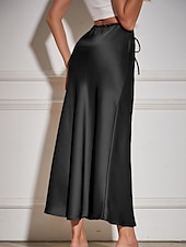 abordables Faldas Lisas-Mujer Falda Casual Maxi Tiro Medio Faldas Plano Correa Microelástico Vacaciones Calle Vino Azul marinero Negro Verde Ejército Otoño Poliéster