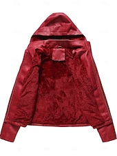 economico Giacche in finta pelle-Per donna Giacca in Ecopelle Giacca in Pile Impermeabile Confortevole Tasca Cerniera completa Foderato in pile Moda Stile da Strada Semplice All&#039;aperto Casual Quotidiano Regolare Con Cappuccio