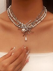 preiswerte Halloween-Zubehör-Halloween-Spinnenhalskette für Damen – Gothic-Punk-Design aus Legierung und Kunstperlen mit Stacheln und Ketten, auffälliger Modeschmuck für Partys, Cosplay und gruselige Abende