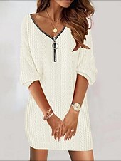 economico Abiti in maglia-Per donna Mini Abito Vestito Casual Abito Invernale Moda Moderno Quotidiano Spiaggia Weekend Vestibilità regolare Semplice Manica 3/4 Scollo a V Bianco Marrone Grigio Primavera Autunno Inverno
