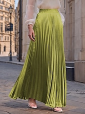 ieftine Fuste de șifon-Pentru femei Fustă Fusta lunga Modă Lung Maxi Talie Înaltă Fuste Mată Zdrobit Plisată Sidefat Micro-elastic Zilnic Concediu Măr Verde Caisă Roșu Vin Roz mov Primăvară, toamnă, iarnă, vară Poliester