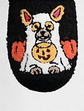 abordables Pour les femmes-Chaussons unisexes en polaire brodés pour chien d&#039;Halloween – chaussures d&#039;intérieur confortables avec motif citrouille pour femmes et hommes