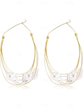 abordables Boucle d&amp;#39;oreille pour femme-Boucles d&#039;oreilles créoles surdimensionnées en fil d&#039;or pour femmes avec gouttes de perles irrégulières - bijoux de déclaration artistique pour les fêtes de mode et les événements branchés