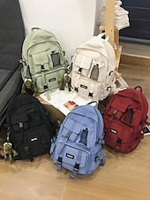 preiswerte College-Rucksäcke-Freizeitrucksack für Teenager mit großem Fassungsvermögen – Schultasche im koreanischen Stil mit mehreren Taschen und Plüsch-Schlüsselanhänger für Schule, Reisen und Outdoor-Aktivitäten, Schwarz, Weiß, Rot