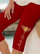 billige Dyr Trykk-Dame Capri-bukser Leggings Elegant Ferie Årgang Capris Høy Midje Grafisk Dyr Bokstaver Elastisk Formell utendørs Feriereise Oliven Brun Svart Hvit Rød Sommer Vår Slank Fasong
