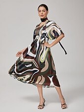voordelige Bloemenjurken-Dames Vrouw Casual jurk Halflange jurk Regenboog Korte mouw camouflage Zomer Lente Meerdere Seizoenen V-hals Vakantie Modern XS S M
