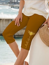 billige Dyr Trykk-Dame Capri-bukser Leggings Elegant Ferie Årgang Capris Høy Midje Grafisk Dyr Bokstaver Elastisk Formell utendørs Feriereise Oliven Brun Svart Hvit Rød Sommer Vår Slank Fasong