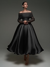 preiswerte Cocktailkleider-Rosa Ballkleid Satin A-Linien Cocktail Elegante Kleider Formelle Hochzeit Knöchellänge Langarm Schulterfrei Abnehmbar mit Schal