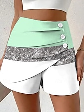 billiga Grafiska shorts-Dam Kinesiska Shorts Semester Vintage Etnisk Stil Kort Hög midja Grafisk Geometrisk Färgblock Plisserad Oelastisk Semester Gata Dagligen Violett Rödhakeägg blå Rosa Grön Sommar Vår Normal