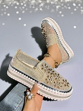 economico Festa Notturna-Sneakers slip-on da donna con strass, tomaia in mesh e suola spessa - scarpe alla moda per la vita notturna, le feste e le discoteche