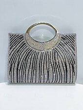 cheap Clutches &amp; Evening Bags-Women’s Rhinestone Evening Clutch Bag with Round Handle – Sparkly Gold Crystal Purse for Cocktail Parties, Weddings &amp; Formal Events