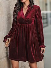 preiswerte Einfaches Kleid-Damen Minikleid Samtkleid Freizeitkleid Mode Modern Täglich Date Wochenende Normale Passform Einfach Langarm V Ausschnitt Wein Marineblau Orange Grün Herbst Winter