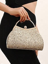 abordables Pochettes et sacs à main de soirée-Pochette de soirée pailletée pour femme – Sac à main doré scintillant avec bandoulière chaîne, élégant sac de soirée pour mariages, bals et cocktails