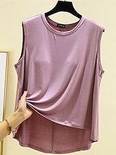 olcso Egyszerű ujjatlan felső-Női Camisole Tank Top Tömör szín Napi Alkalmi Ujjatlan Terített nyak Normál felsők Napi Fekete Arcpír rózsaszín Bíbor Lóhere Khakizöld Nyár Tavasz