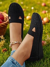 preiswerte Damenhausschuhe und -halbschuhe-Atmungsaktive Flyknit Cut-Out-Loafer für Damen – leichte, lässige Schlupfschuhe für Gartenarbeit und Outdoor-Aktivitäten