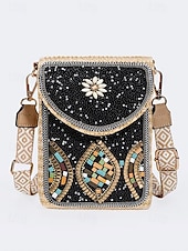 economico Borse a Tracolla-Borsa a tracolla con perline da donna con design a farfalla colorata, stile bohémien, borsa a tracolla casual e da viaggio per donna, perfetta per spiaggia, vacanze e gite estive