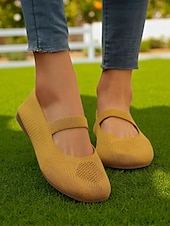 olcso Női lapos sarkú cipők-női széles orrú, flyknit Mary Jane lapos sarkú cipő – kényelmes, lélegző, hétköznapi viseletre, kerti sétákra és hosszú állásidőre