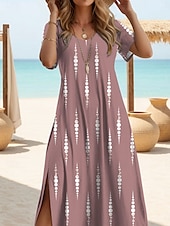preiswerte Einfaches Kleid-Damen Maxi Kleid A-Linie Kleid Einfarbig T-Shirt Kleid Tee Kleid Urlaub Lässig Strand Reguläre Passform Ombre Grafik Geometrisch Kurzarm Rundhals Grau Pink Sommer