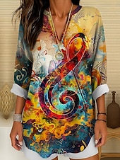 preiswerte Damen Streifen- und geometrische Oberteile-Musikfestival Damen Bluse Ombre Grafik Geometrisch Elegant Vintage Tropisch Langarm V Ausschnitt Normale Oberteile Täglich Ferien Druck Gelb Blau Grün Sommer Frühling
