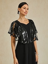 economico Top eleganti-Scialle da donna anni &#039;20 con paillettes e perline, mantello da sera retrò, sciarpa copricostume per matrimonio, festa, abito da sposa