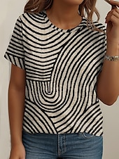 preiswerte T-Shirts in Übergrößen-Damen Übergröße Oberteile T Shirt Grafik Abstrakt Druck Kurzarm Rundhalsausschnitt Lässig Täglich Polyester Sommer Frühling Weiß Blau