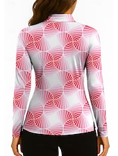お買い得  女性用シャツ-女性用 勾配 トップス ポロシャツ テニスシャツ 長袖 プリント クォータージップ Pullover UVプロテクション 弾性ある 高通気性 テニス ゴルフ ピクルスボール スタンド ジップカラー シャツ Polo ブラック イエロー ピンク テニスウェア