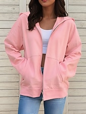 economico Top Semplici-Per donna Felpe con cappuccio Semplice Attivo Etnico Casual Manica Lunga Con Cappuccio Top Regolari Casuale Ferie Con zip Cerniera Coulisse Nero Bianco Rosa Blu Verde Primavera Autunno