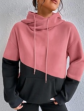 baratos Tops Simples-Mulheres Pulôver Moletom Com Capuz Bloco de cor Roupa de rua Casual Manga Longa Com Capuz Tops regulares Rua Para Noite Patchwork Rosa Verde Bege Outono Inverno