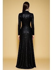 cheap BLACK-Black Tuxedo Dress A-Line Evening Gown Blazer Dress Formal Wedding Floor Length Long Sleeve V Neck Satin Peak Lapel with Stretch Sequin 2025