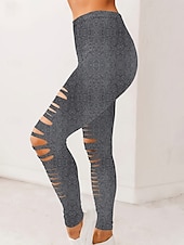 preiswerte Einfarbige Leggings-Damen Leggings Streetwear Lässig Lang Hohe Taille Einfach Zerrissen Atmungsaktivität Weich Mikroelastisch Yoga Straße Schwarz Grau Herbst Normale Passform