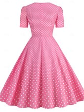 levne Šaty-Retro 50. léta Rockabilly Ke kolenům Šaty Houpací šaty Flare šaty Kostkovaný Vzor gingham Puntíkované Dámské Karneval Plesová maškaráda Dovolená Na den Retro tematická párty Dospělí Šaty Jaro léto